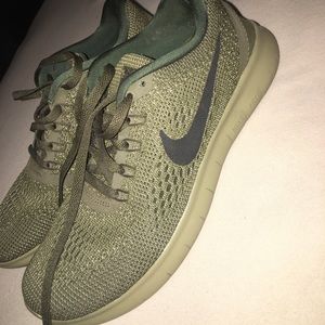 Nike free run olive green sneakers